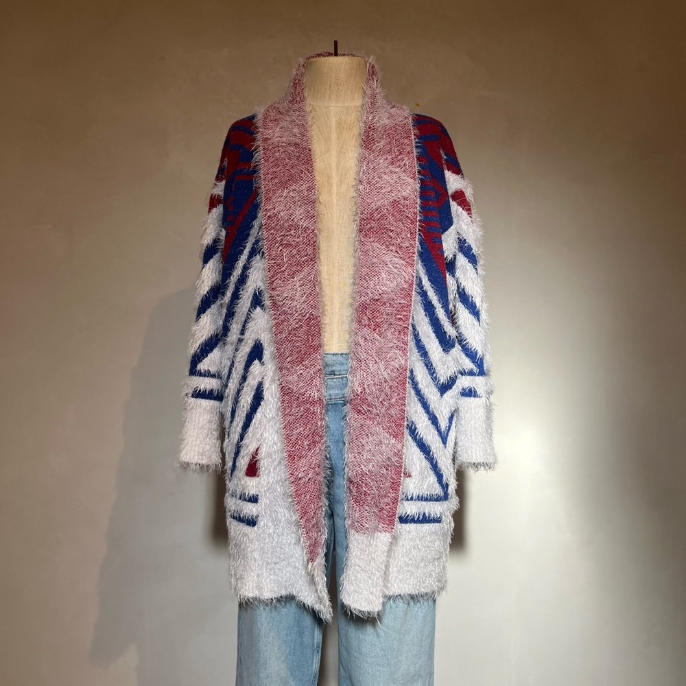 Cozy Red White & Blue Cardigan with Pockets